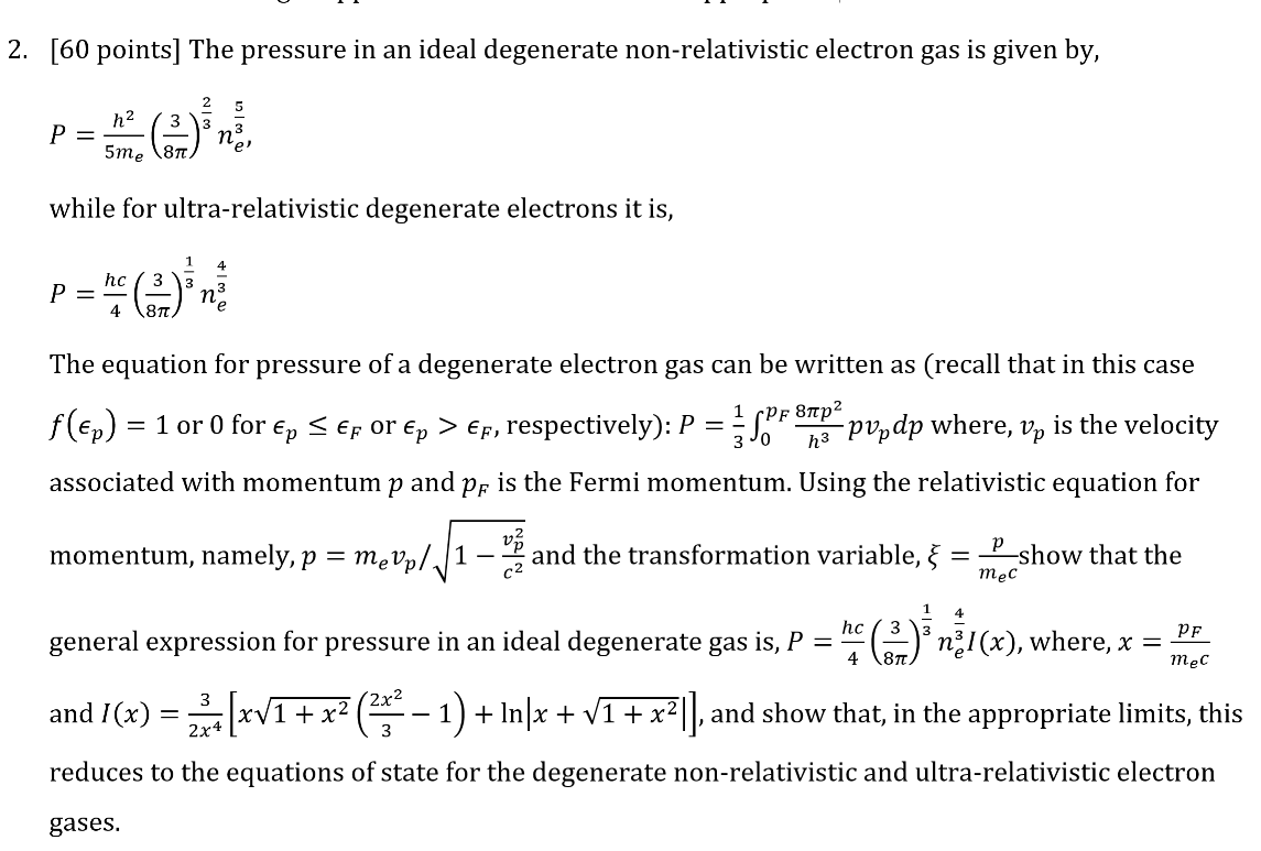 Solved 60 Points The Pressure In An Ideal Degenerate 