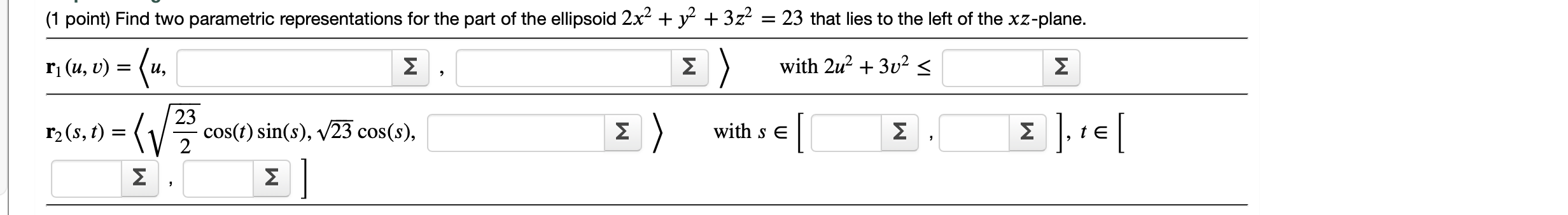 Solved M (1 point) Find two parametric representations for | Chegg.com