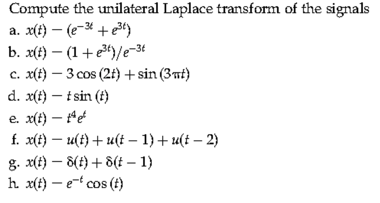 Solved Compute the unilateral Laplace transform of the | Chegg.com