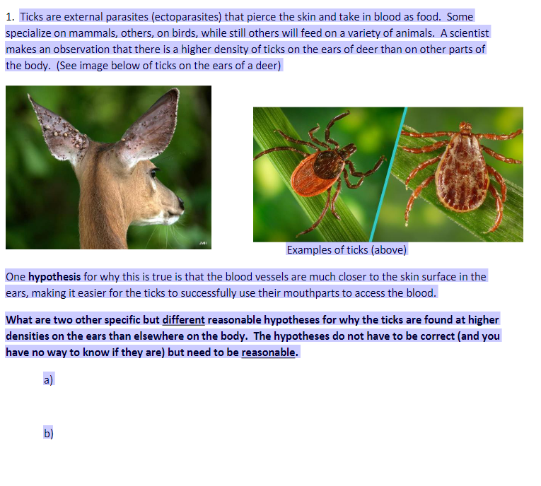 Solved Examples Of Ticks (above)One Hypothesis For Why This | Chegg.com