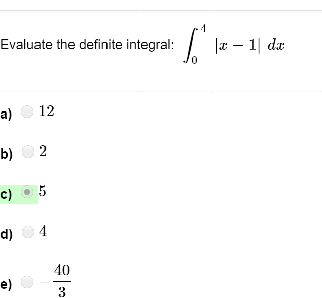 Solved Evaluate The Definite Integral Ae 1 Dx A O 12 Chegg Com
