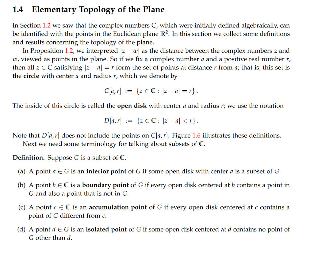 Solved 1.4 Elementary Topology Of The Plane In Section 1.2 | Chegg.com