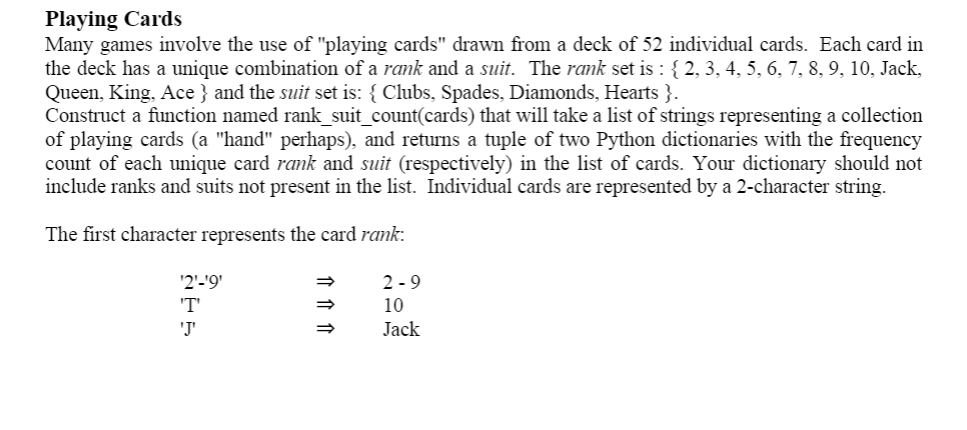 Solved Playing Cards Many games involve the use of "playing | Chegg.com