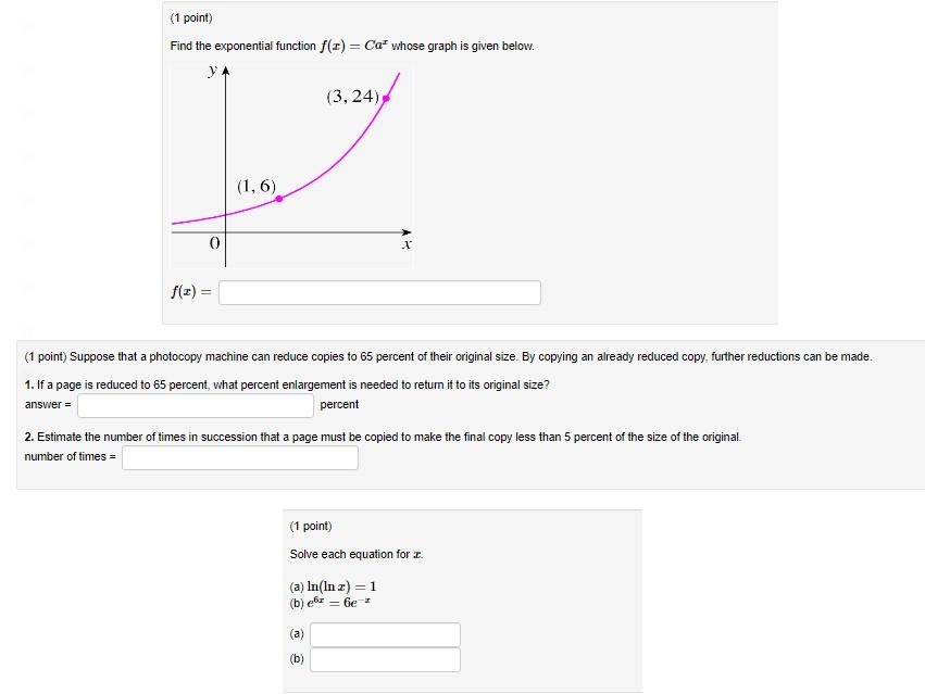 Solved = (1 point) Find the exponential function f(2)= Car | Chegg.com