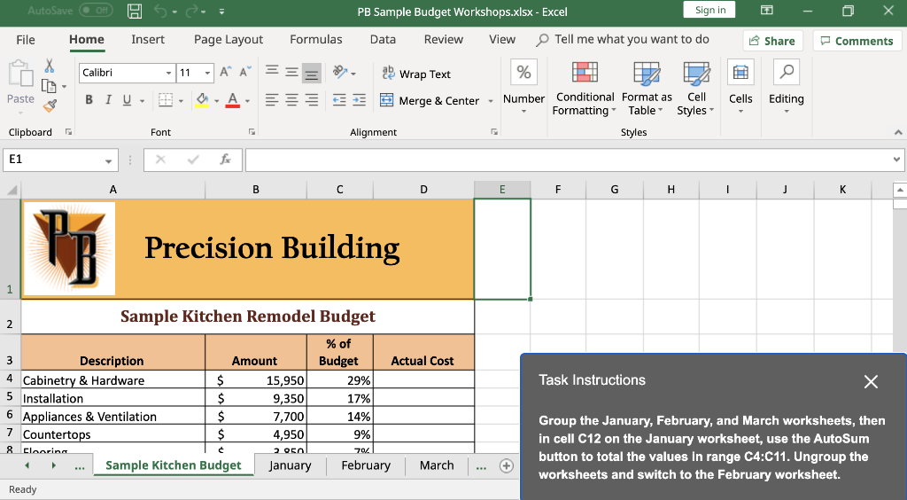 Solved AutoSave on HS.. PB Sample Budget Workshops.xlsx - | Chegg.com