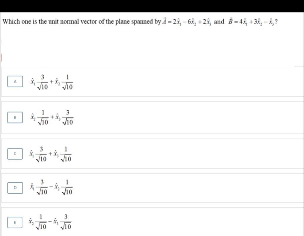 Solved Which one is the unit normal vector of the plane | Chegg.com