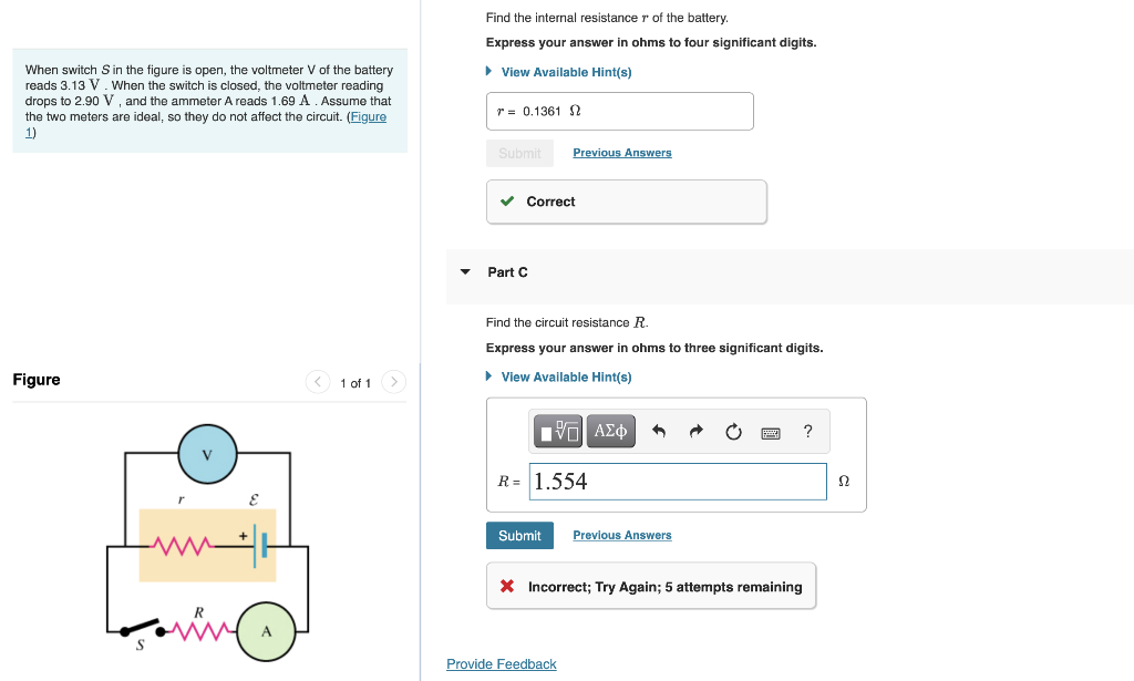 Solved Find the internal resistance r of the battery.
