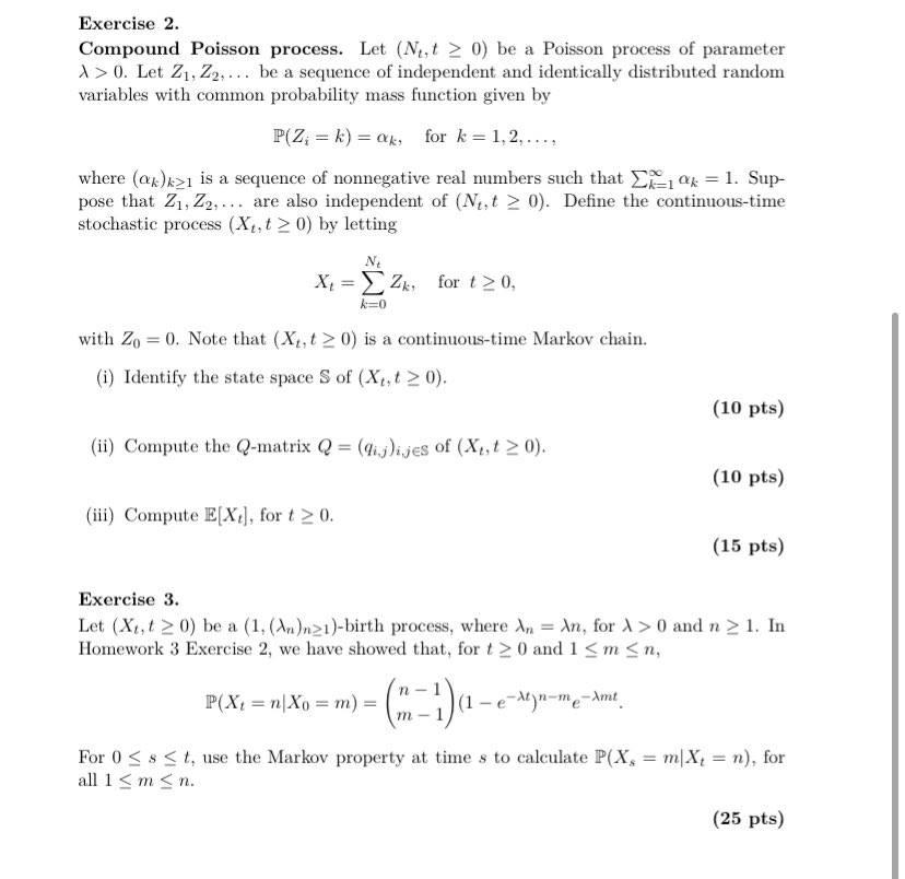 Exercise 2. Compound Poisson process. Let (N, t > 0) | Chegg.com