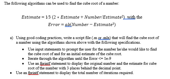 Solved The following algorithms can be used to find the cube | Chegg.com