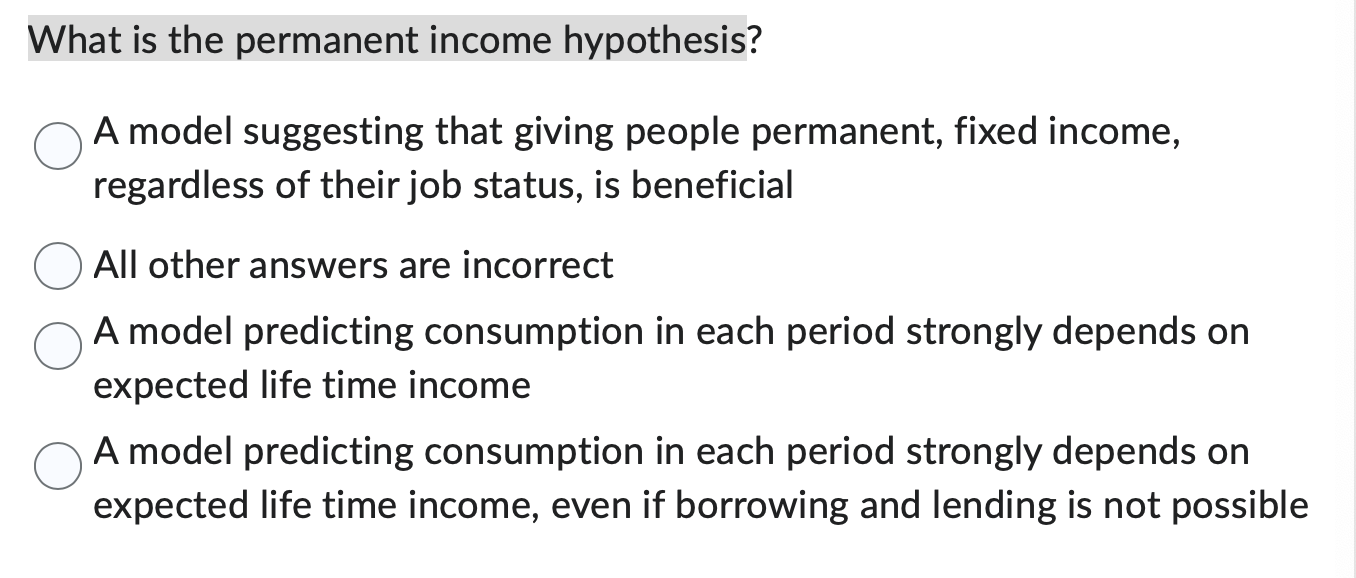 permanent income hypothesis questions