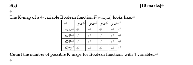 Solved 3(c) [10 marks] The K-map of a 4-variable Boolean | Chegg.com