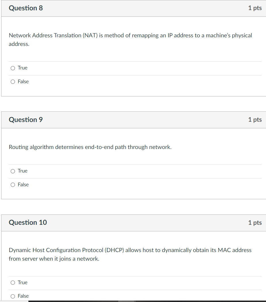 Solved Question 8 1 pts Network Address Translation (NAT) is | Chegg.com