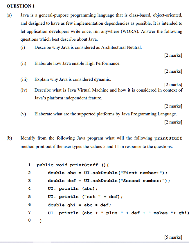 Solved (a) QUESTION 1 Java is a general-purpose programming