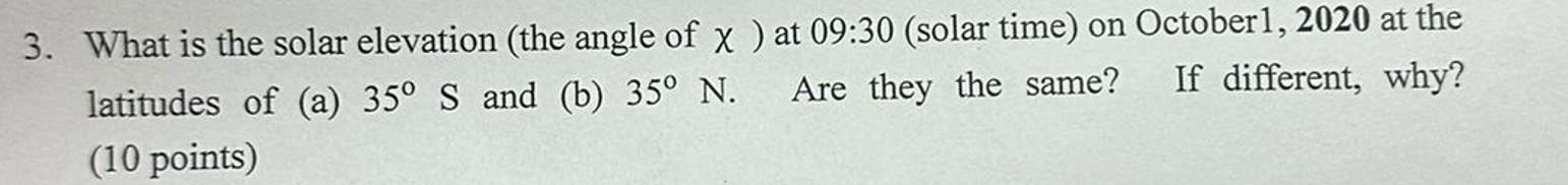 Solved What is the solar elevation (the angle of χ ) at | Chegg.com