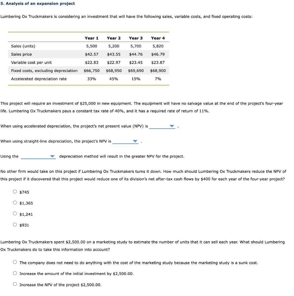 Solved Analysis of an expansion project Lumbering Ox | Chegg.com