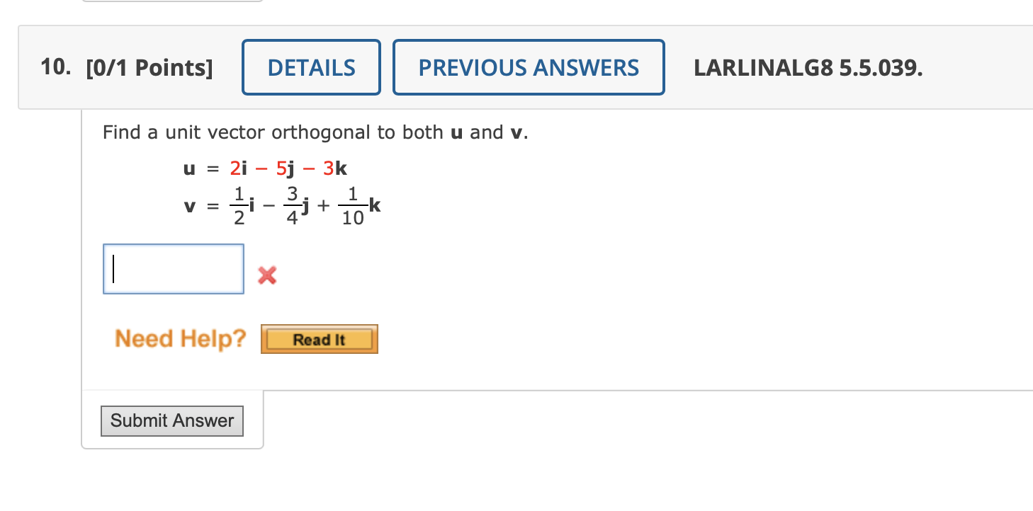 Solved Find A Unit Vector Orthogonal To Both U And V 7267