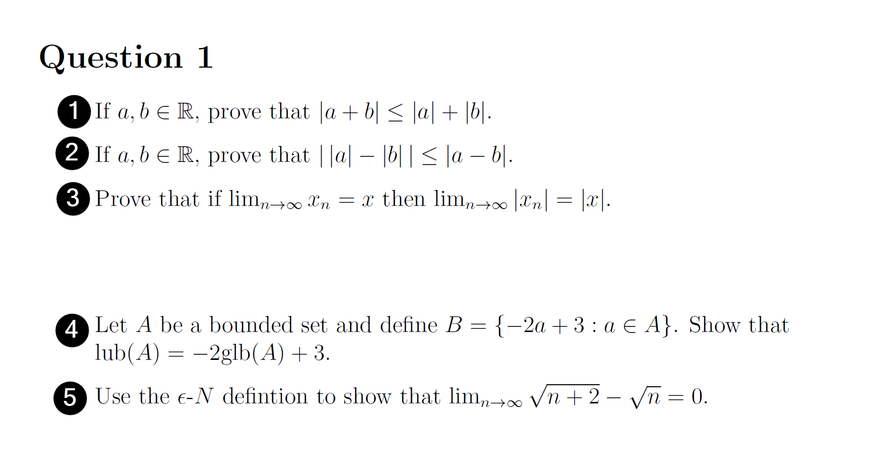 Solved Question 1 1 If A, B ER, Prove That (a + B = |al + | Chegg.com