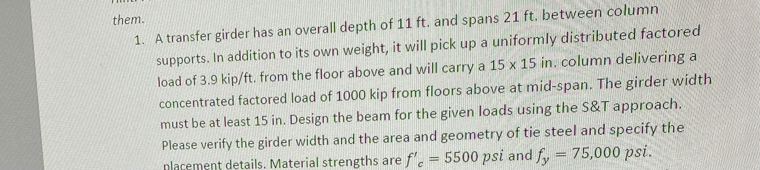 1. A transfer girder has an overall depth of 11ft. | Chegg.com