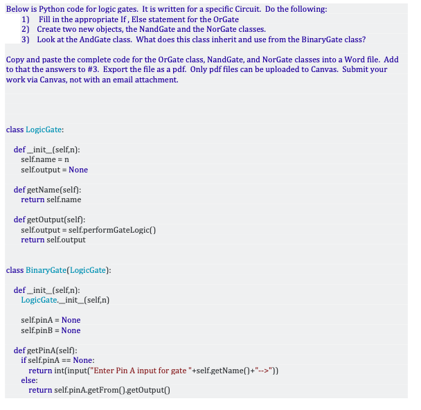Solved Below is Python code for logic gates. It is written | Chegg.com