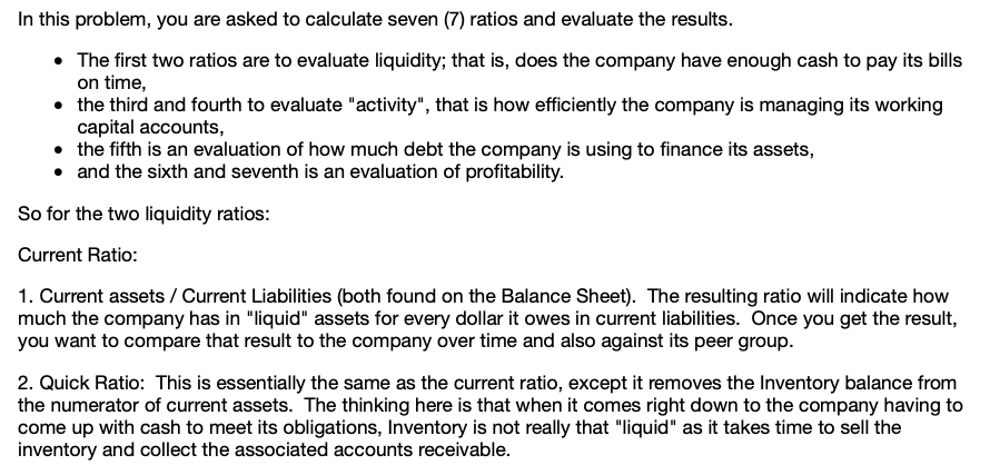 Solved Financial Statement Analysis Problem - 10 Points: The | Chegg.com