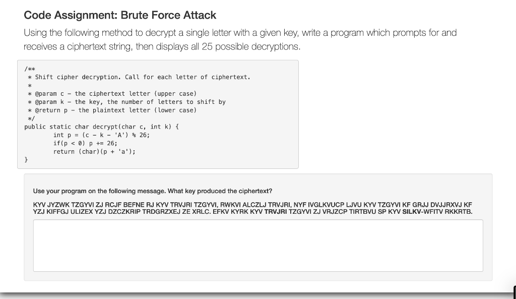 Solved Code Assignment: Brute Force Attack Using the | Chegg.com