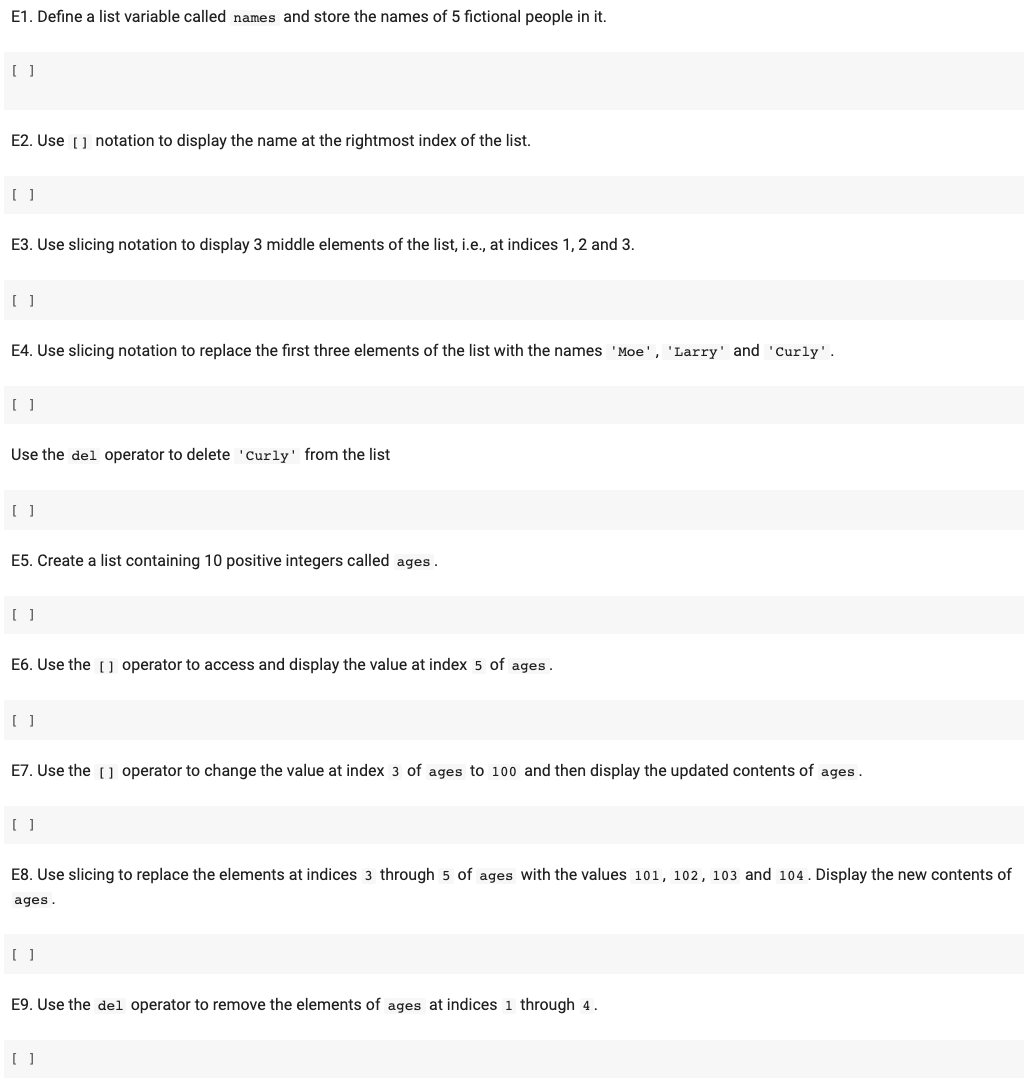 Solved E1. Define a list variable called names and store the | Chegg.com