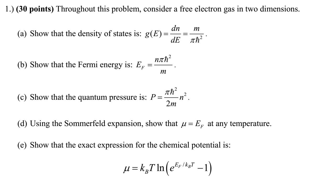 1.) (30 points) Throughout this problem, consider a