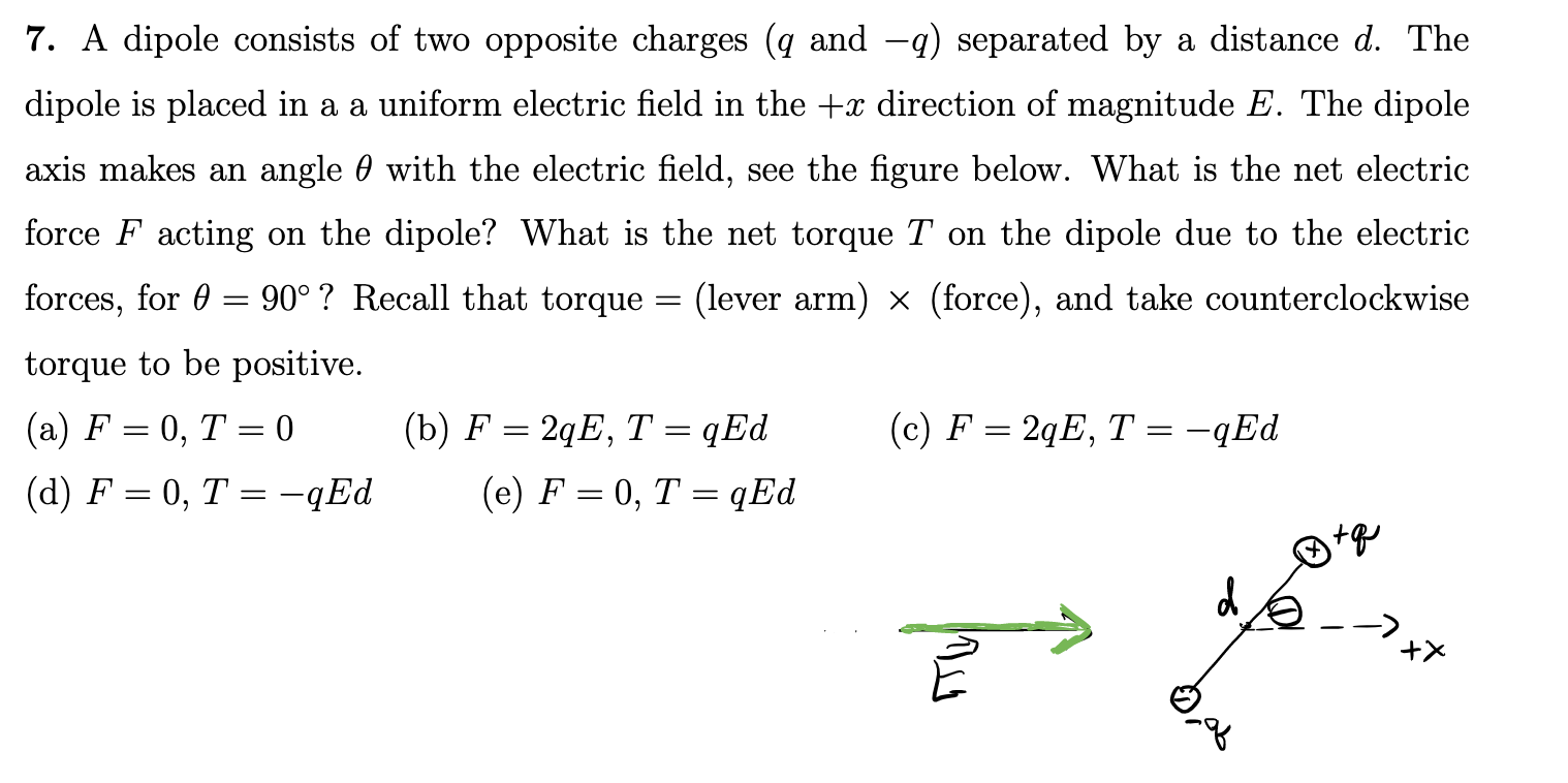 Solved 7. A dipole consists of two opposite charges (q and | Chegg.com