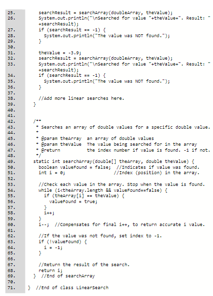 Solved Line # Content Linear search contains a method that | Chegg.com