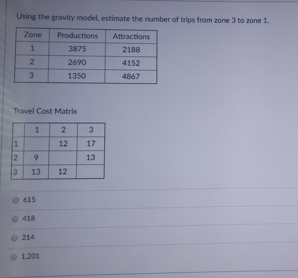 Solved Using the gravity model, estimate the number of trips | Chegg.com