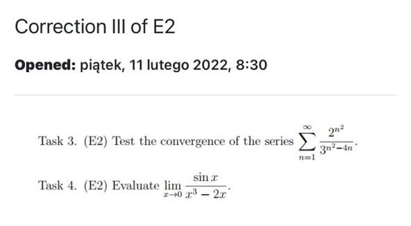 Solved Correction III of E2 Opened: piątek, 11 lutego 2022, | Chegg.com