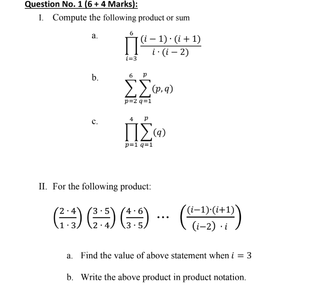 Solved I. Compute the following product or sum a. | Chegg.com
