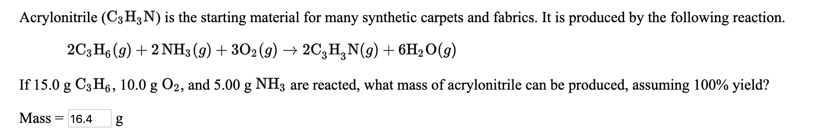 Solved Acrylonitrile (C3H2N) is the starting material for | Chegg.com