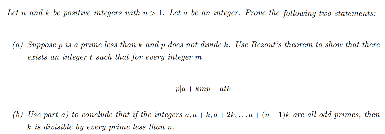 Solved Let n and k be positive integers with n > 1. Let a be | Chegg.com