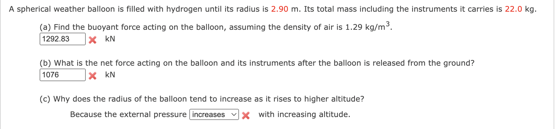 Solved A Spherical Weather Balloon Is Filled With Hydrogen | Chegg.com