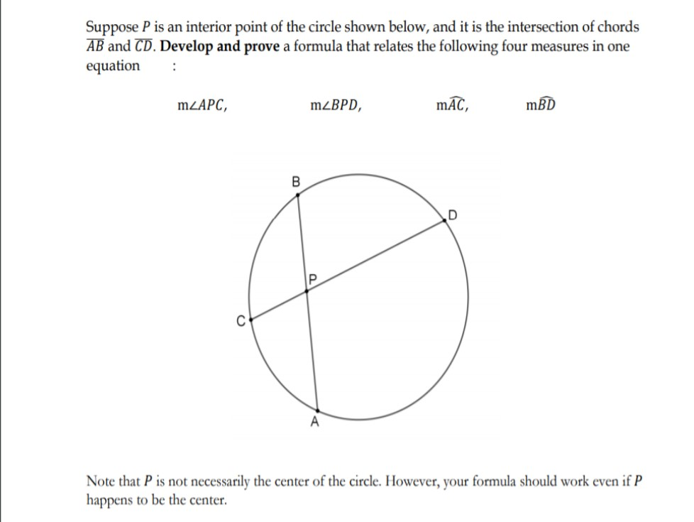 Solved Suppose P Is An Interior Point Of The Circle Shown