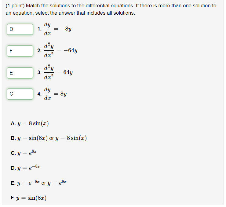 Solved Match the solutions to the differential equations. If