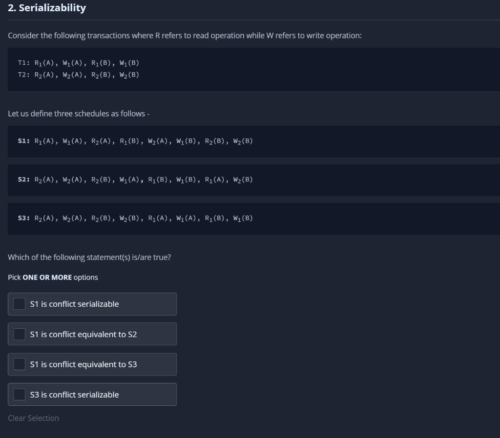 Solved 2. Serializability Consider the following | Chegg.com