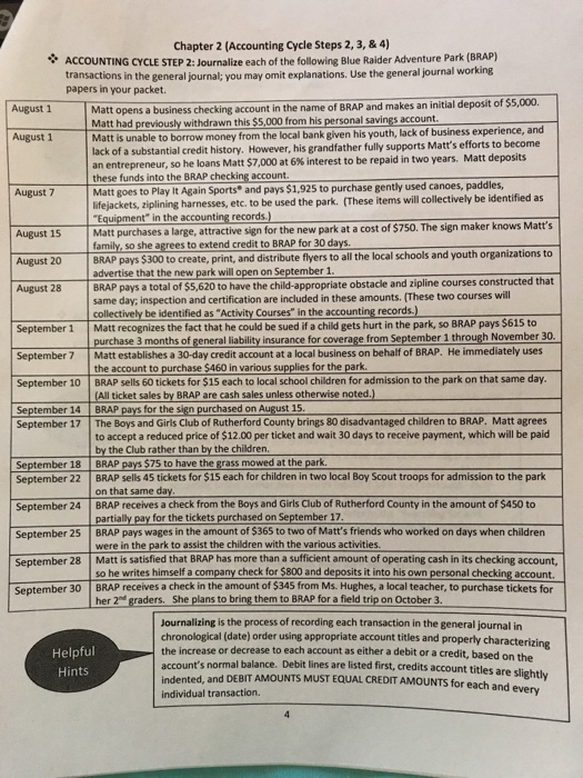 Solved Chapter 2 (Accounting Cycle Steps 2, 3,& 4) | Chegg.com