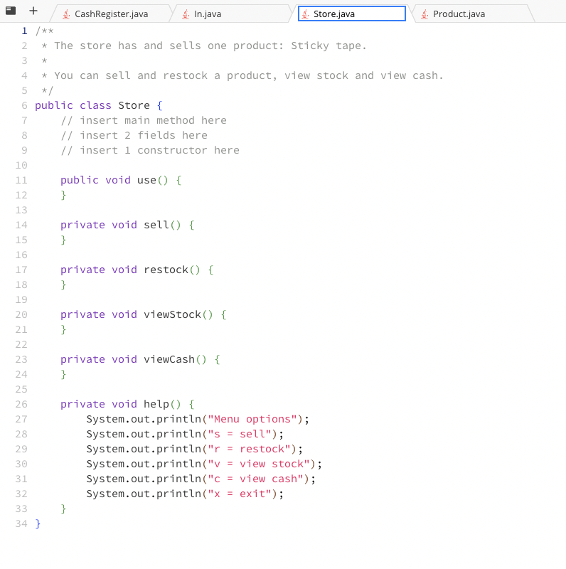 Solved Specification: Main class: Store A store sells one | Chegg.com