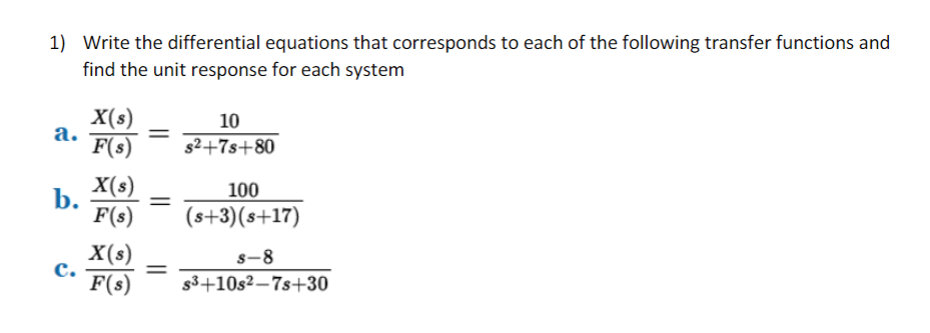 Solved 1) Write the differential equations that corresponds | Chegg.com