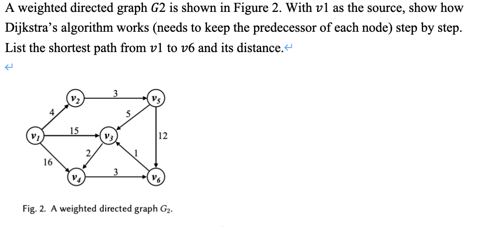 Solved A weighted directed graph G2 is shown in Figure 2. | Chegg.com
