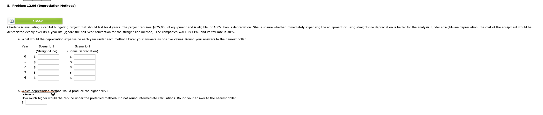 Solved 5 Problem 12 06 Depreciation Methods Ebook Chegg