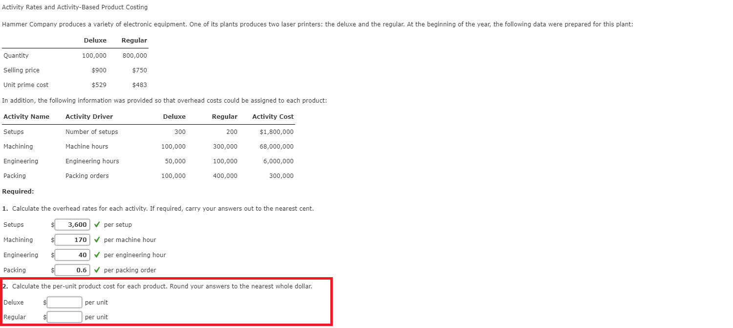 Solved Activity Rates and ActivityBased Product Costing