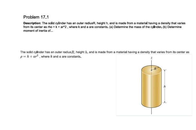 Solved Problem 17.1Description: The solid cylinder has an | Chegg.com