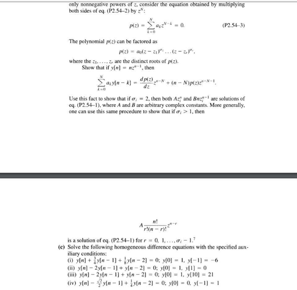 Solved 2.54. (a) Consider the homogeneous difference | Chegg.com