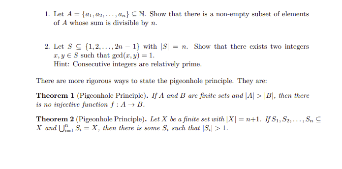 Solved 1. Let A = {a1, a2, . . . , an} ⊆ N. Show that there | Chegg.com