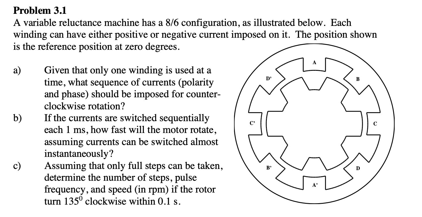 Solved Problem 3.1 A variable reluctance machine has a 8/6