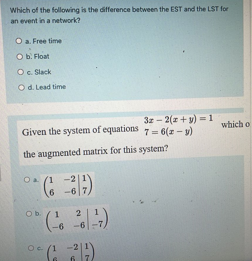 Solved Which Of The Following Is The Difference Between The | Chegg.com