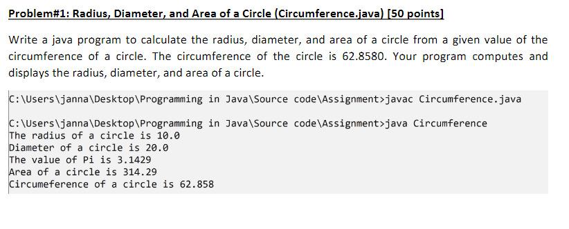 Solved Problem#1: Radius, Diameter, and Area of a Circle | Chegg.com